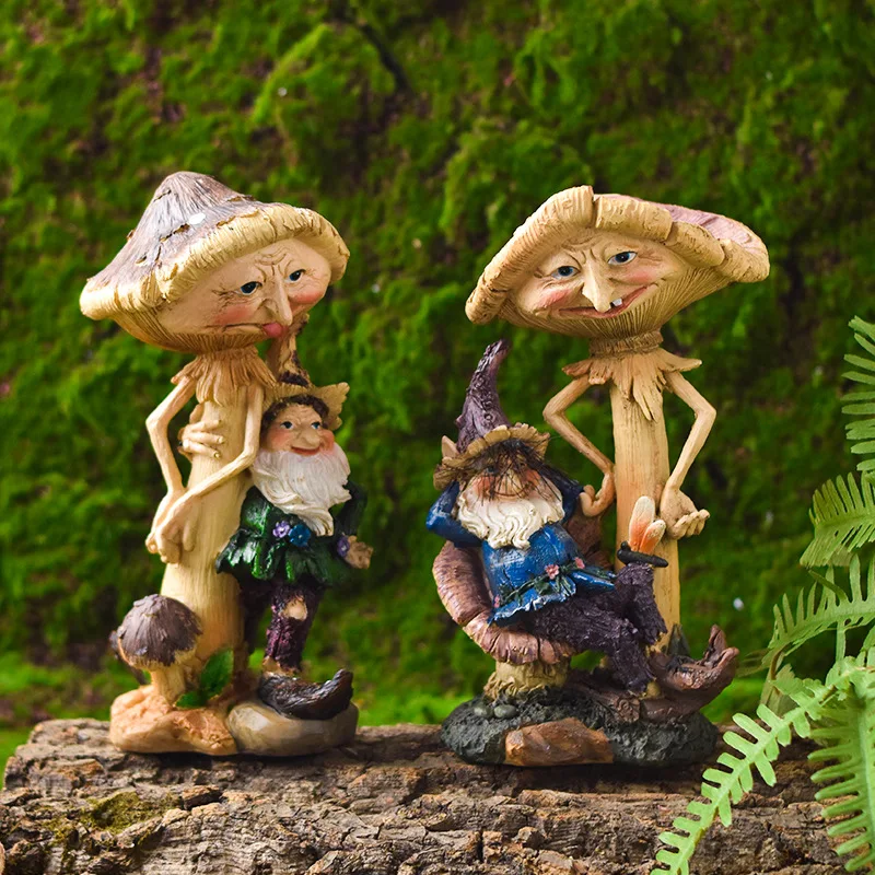 

Creative Resin Gnome Mushroom Elf Statue Ornaments Outdoor Garden Courtyard Balcony Decoration Whimsical Scuplture