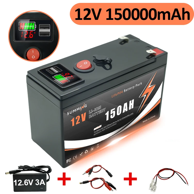 

12V 150Ah Lithium LiFePO4 Deep Cycle Battery for Off-Grid Applications, Solar,Fish Finder,Lighting, Power Wheels Built-in BMS