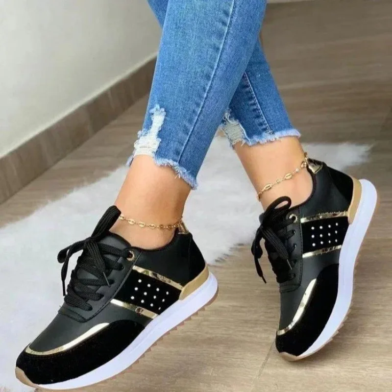 Zapatillas De deporte para Mujer, zapatos planos con cordones De retales, zapatos ligeros De plataforma para Mujer, Zapatillas clásicas grandes y versátiles para Mujer