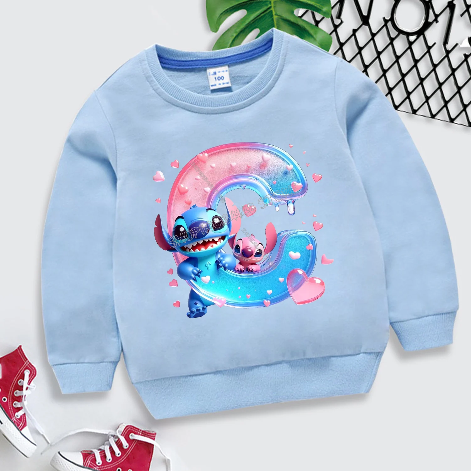 Disney Stitch Letters Jumpers Children 26 Alphabet Sweatshirt Cute Cartoon Thin Kids Tops Clothing New Boys Girls Trendy Clothes