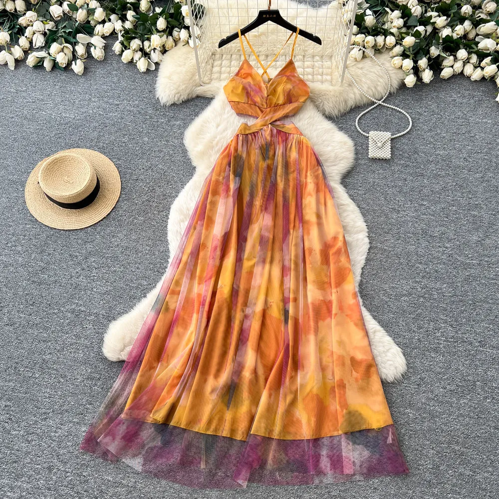 

Long Dress Women Sling Dresses A Line Vestidos Y2k Streetwear V Neck Sleeveless Backless Halter Sexy Elegant Party Night Beach