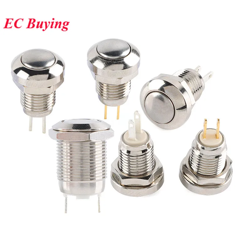5pcs/1pc 8mm Momentary Push Button Switch 36V 2A Waterproof Power Pushbutton Small Round Reset Chrome Stainless Metal 2Pin Power