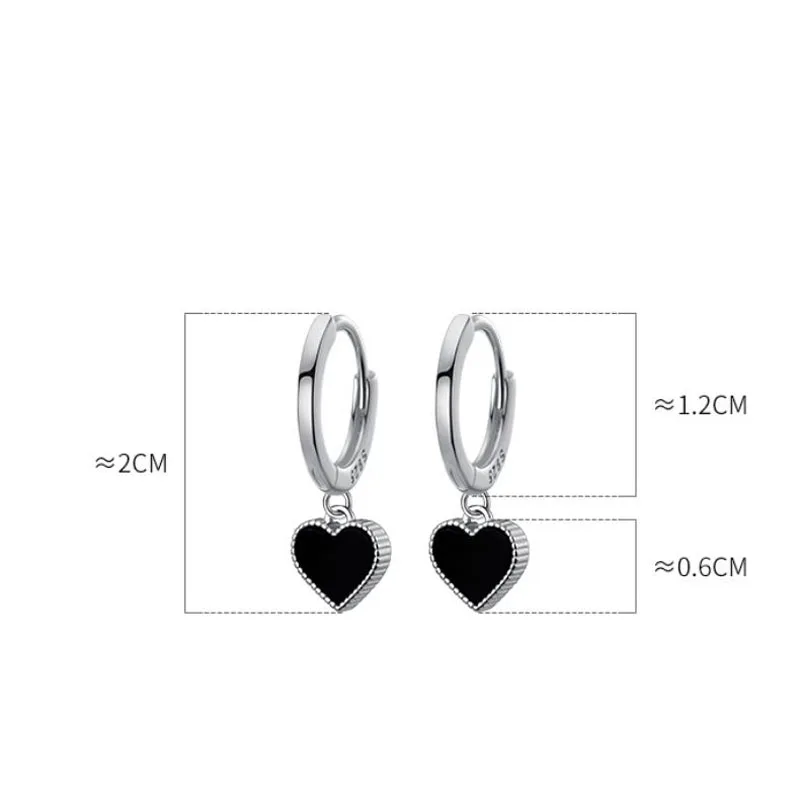 Vintage Black Earrings 925 Sterling Silver Women Heart Statement Clip Earrings Jewelry