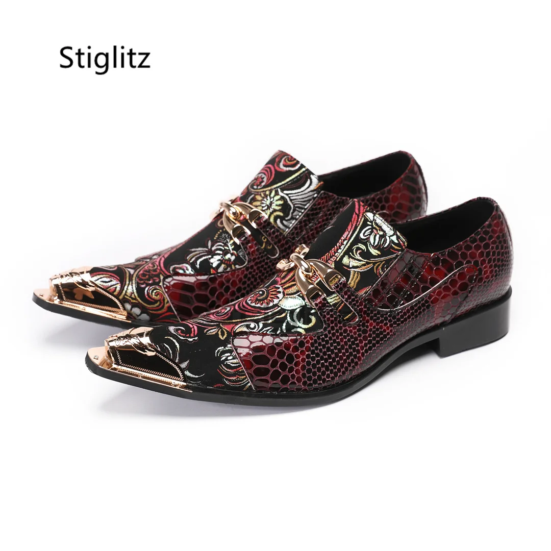 

Prints Genuine Leather Dress Men's Shoes Snake Pattern Metal Buckle Pointed Toe Formal Fashion Wedding Business Shoes for Men