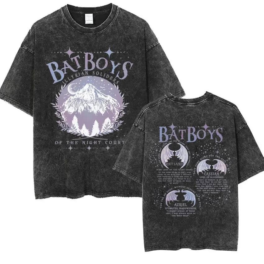 Limited Bat Boys Azriel Vintage Washed T Shirt Shadowsinger Night Court Licensed SJM T-shirt Men Aesthetic Oversized Tshirt Tops