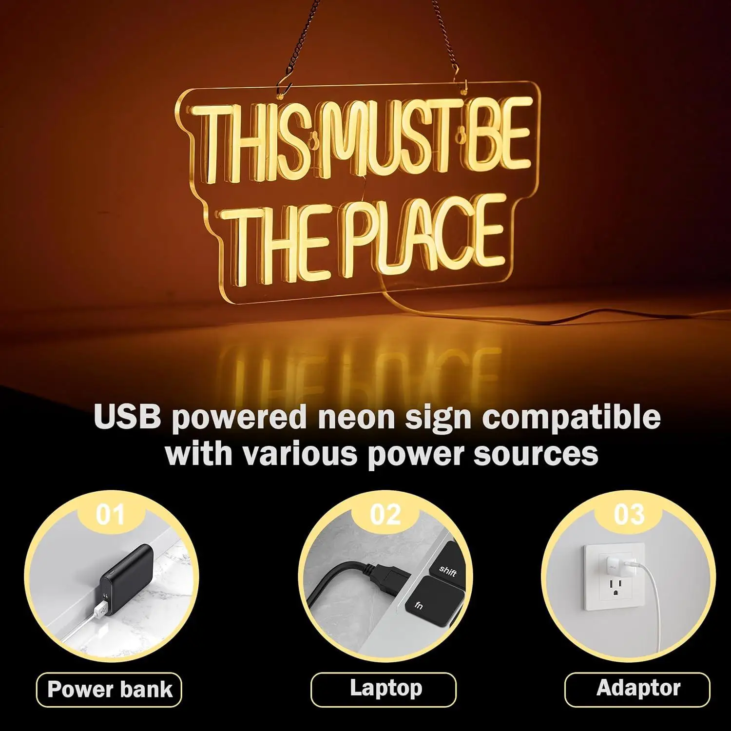 This Must Be The Place Neon Sign USB Dimmable LED Light for Bedroom Bar Pub Cafe Home Party Wall Decor Art Night Light Gifts - view 3