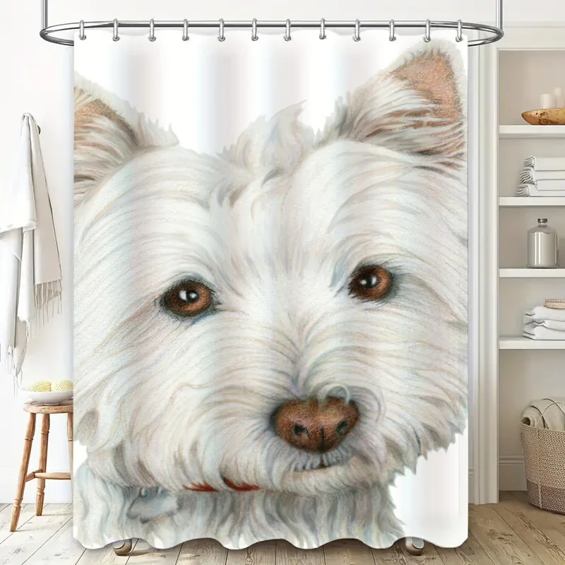 Adorable White West Highland Terrier Shower Curtain Home Decor Bathroom Accessories