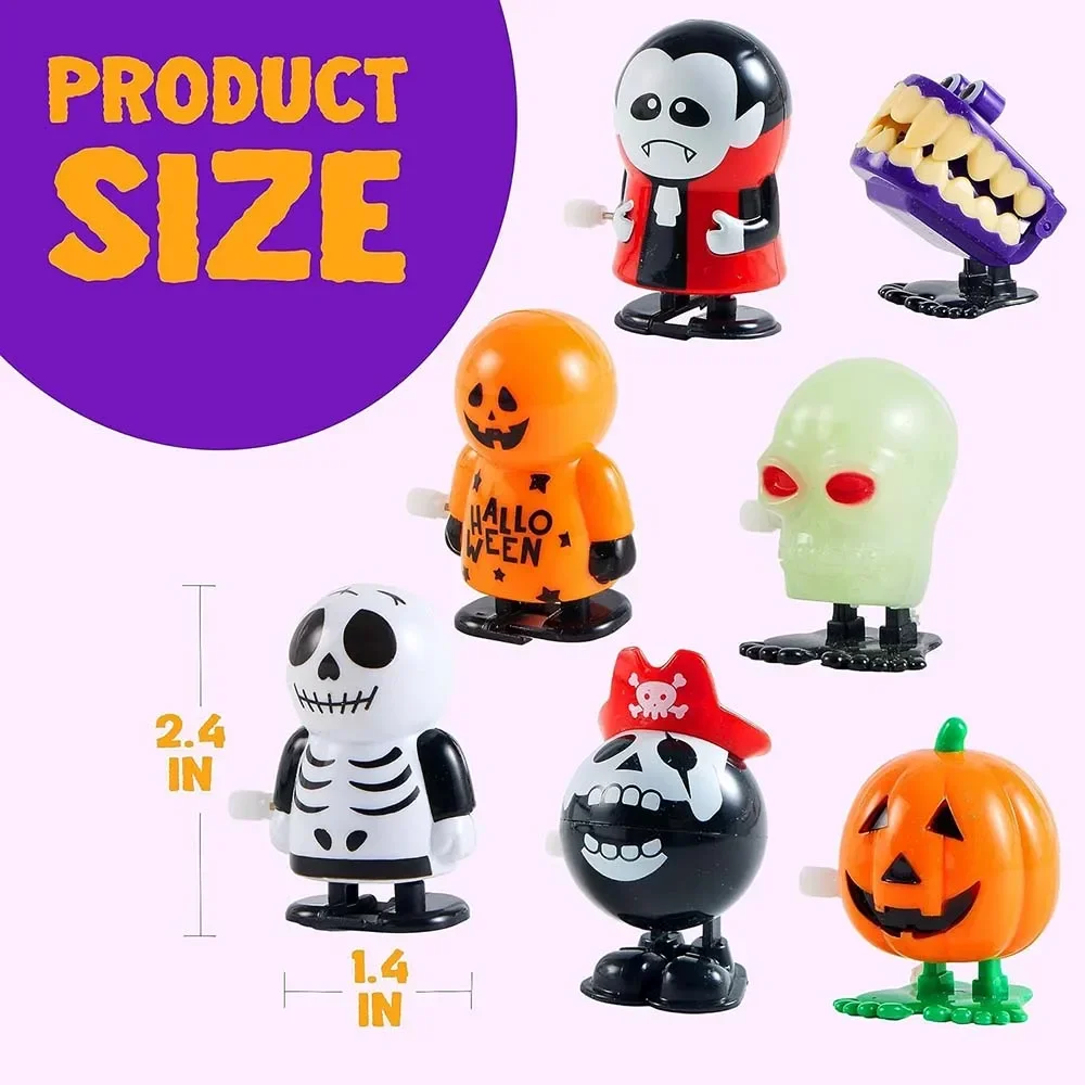 12 PCS Halloween Wind Up Car Toy Fun Halloween Pumpkin Ghost Skeleton Zombie Walking Jump Toys For Party Decor Children Gift