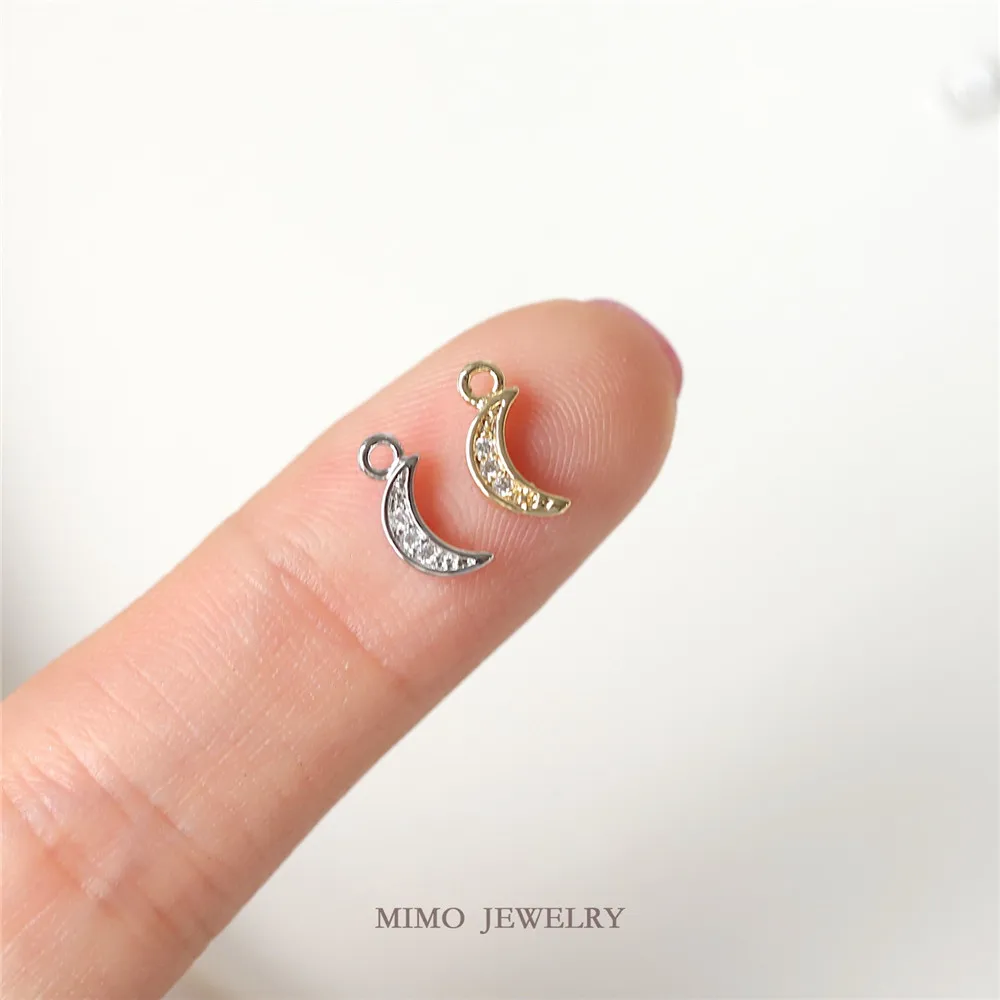 

14K Gold Plated Brass Zircon Micro Inlaid Mini Moon Crescent Charm Pendants Jewelry Making Supplies Diy Accessorie