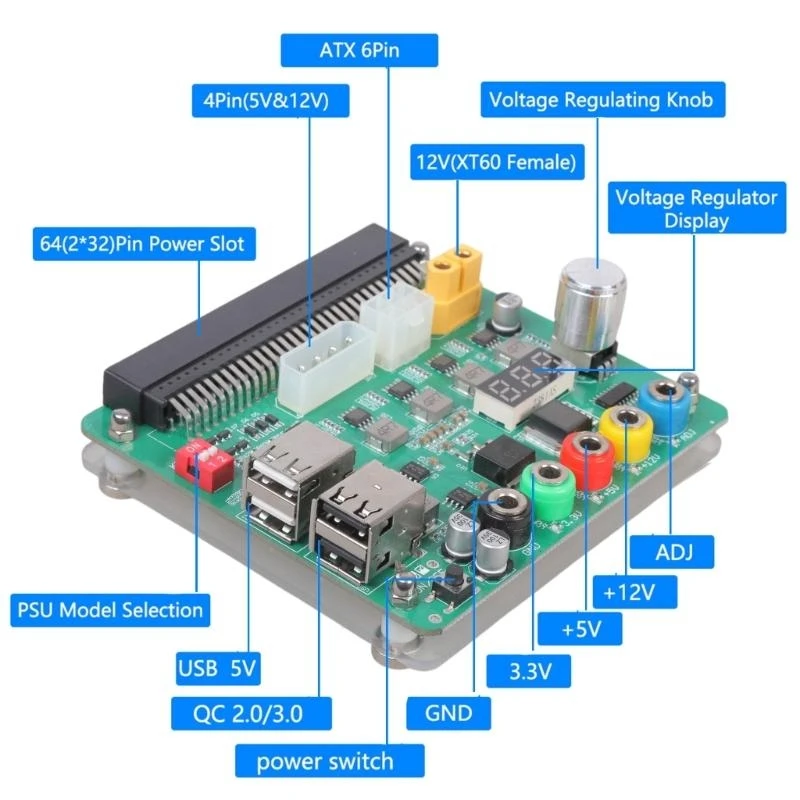 Adjustable Voltages Knob Power Supply Breakouts Boards 3.30V/5V/12V/USB2.0