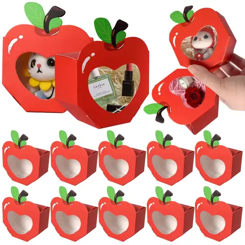 10/20Pcs Apple Window Candy กล่องหัวใจ Winow ของขวัญกล่อง MINI ขนมสีแดงหวานผู้ถือกระดาษสําหรับโรงเรียนวันเกิดงานแต่งงานโปรดปราน