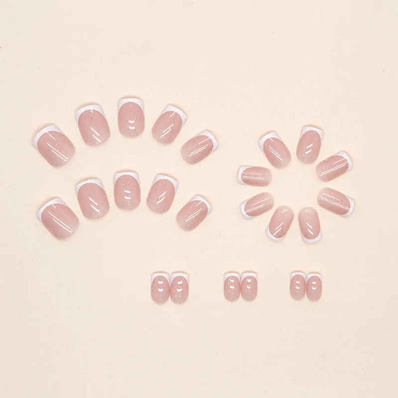 24pcs Minimalist Cute Style Sweet French Press-On Nails – Short Square Shape With Peach Milk & White Tips Clean Girl Aesthetic