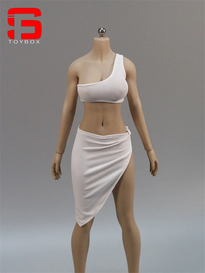 In Stock DMTOYS 1/6 Scale One Shoulder Short Top Split Hip Skirt Clothes Model Fit 12'' Female Soldier Action Figure Body Dolls