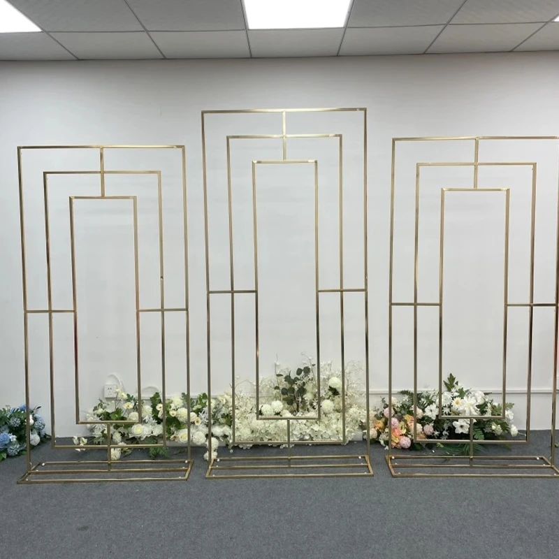 

Gold-Plated Arch Square Frame Outdoor Wedding Arch Backdrop Flower Stand Iron Gild Shelf Event Party Decor Prop 6.5/7.2ft