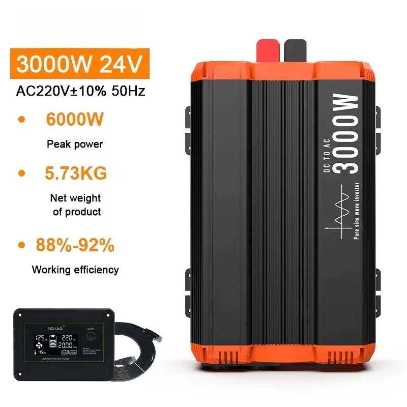 Pure Sine Wave Single Phase Inverter 3kW Solar off Grid Power with LCD Display 12V 24V AC 220~240V NFC Enabled High Efficiency