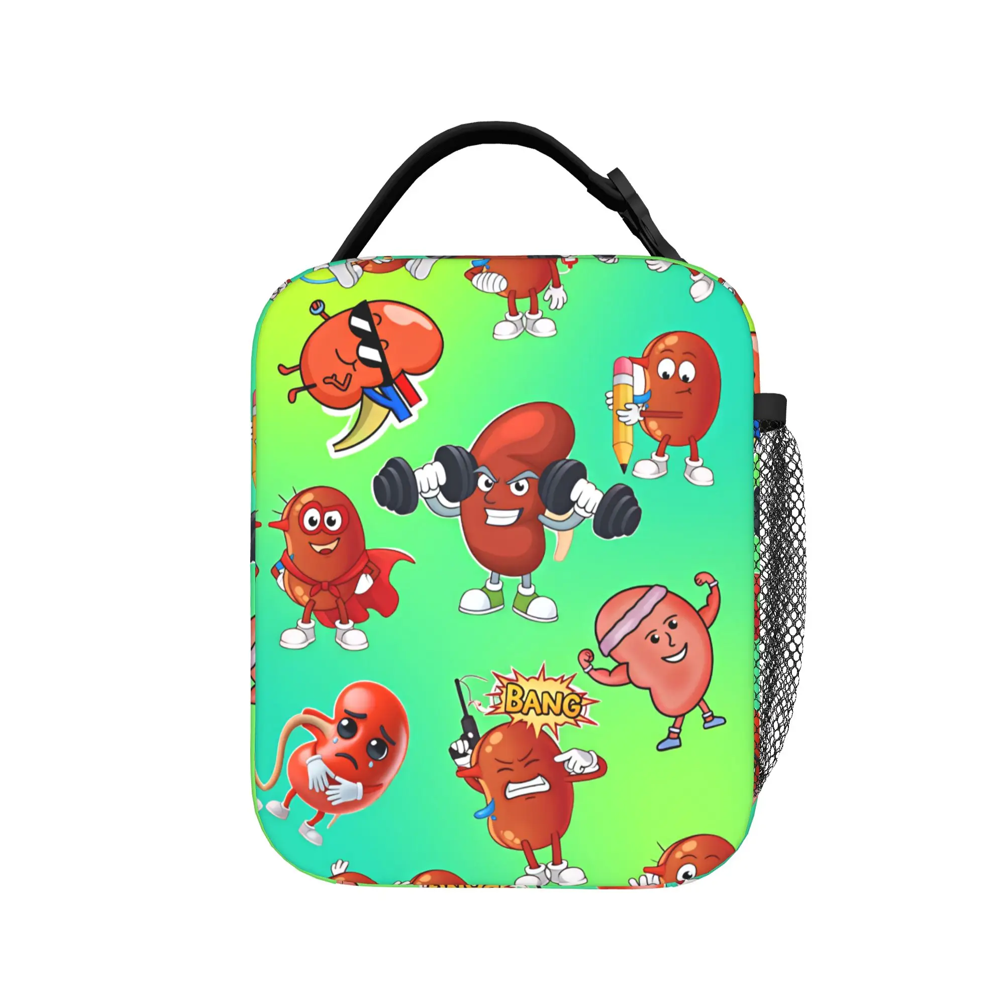 Cartoon Kidney Characters Different Poses Lunch Bag Office Lunch Box For Child Tote Food Bags Waterproof Insulated Cooler Bag