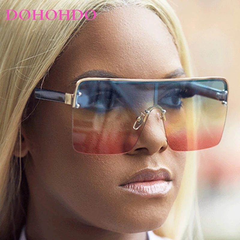 Fashion Oversized Square Sunglasses Women Men Trend Luxury Personality One Piece Eyewear Summer Beach Vacation Sunglasses UV400