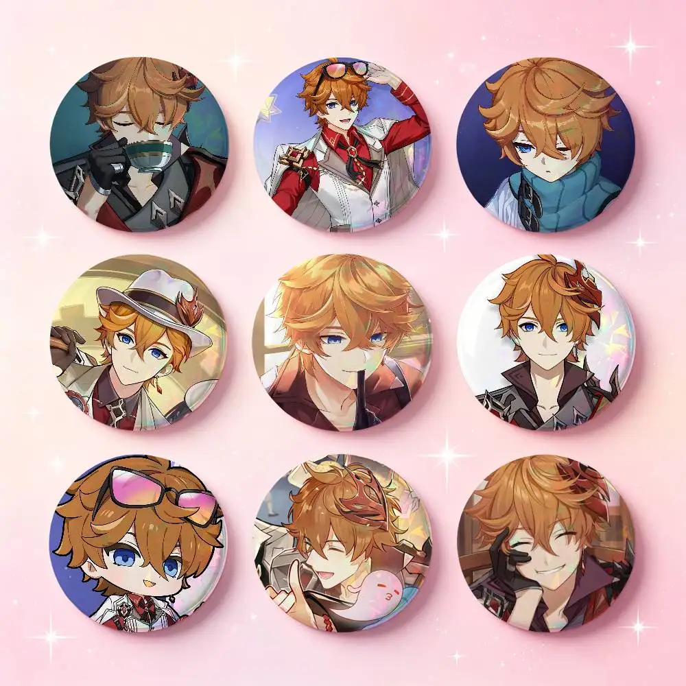 Genshin Impact Tartaglia Badges 25 32 44 58 75 Mm Round Cosplay Pin Bag Decor Fans Collect Friends Gifts Brooch Souvenir