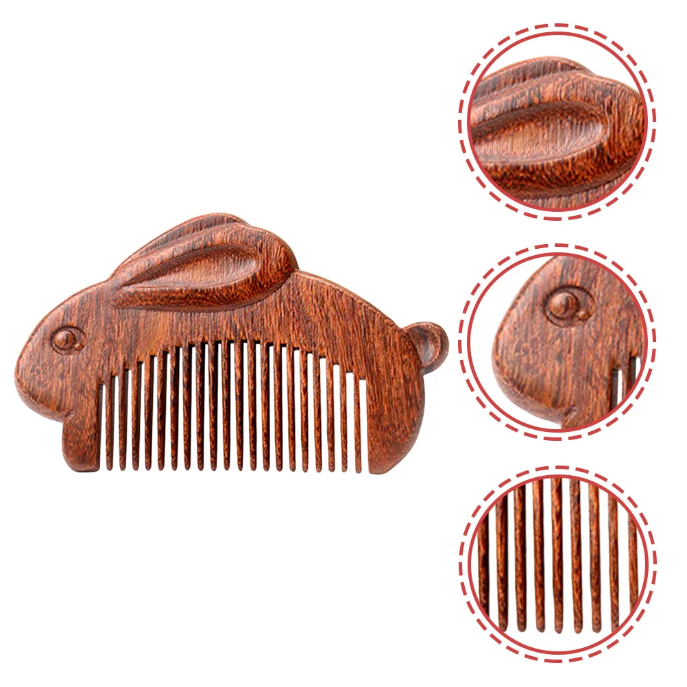 

Natural Sandalwood Hair Comb Rabbit Design Fine Tooth Wooden Comb for Wavy Straight Hair sandalwood comb