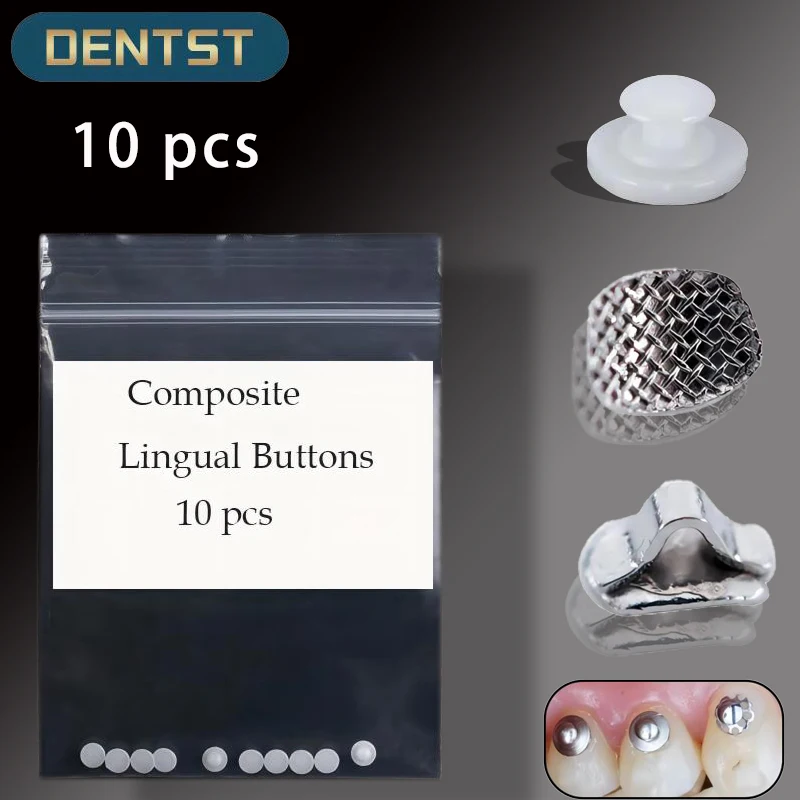 

10pcs/Bag Dental Orthodontic Composite Ceramic Lingual Buttons Bondable Rectangular Round Base Metal Traction Hook Orthodontist