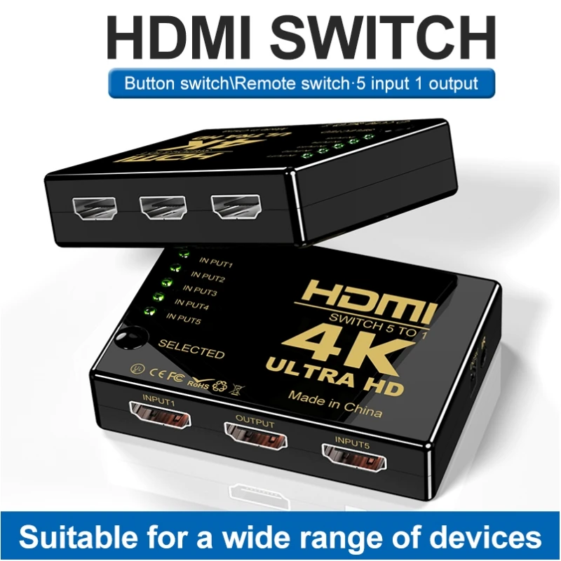 HDMI-compatible Switcher 4K HD1080P 3 5 Port HD Switch Selector Splitter With Hub IR Remote Controller For HDTV DVD TV BOX