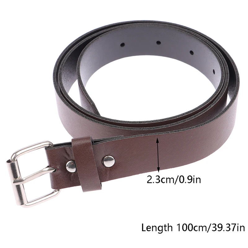 100cm Women Belt Classic Fashion Solid Leather Waistband Circle Buckle Wide Belt Blue Khaki Black White