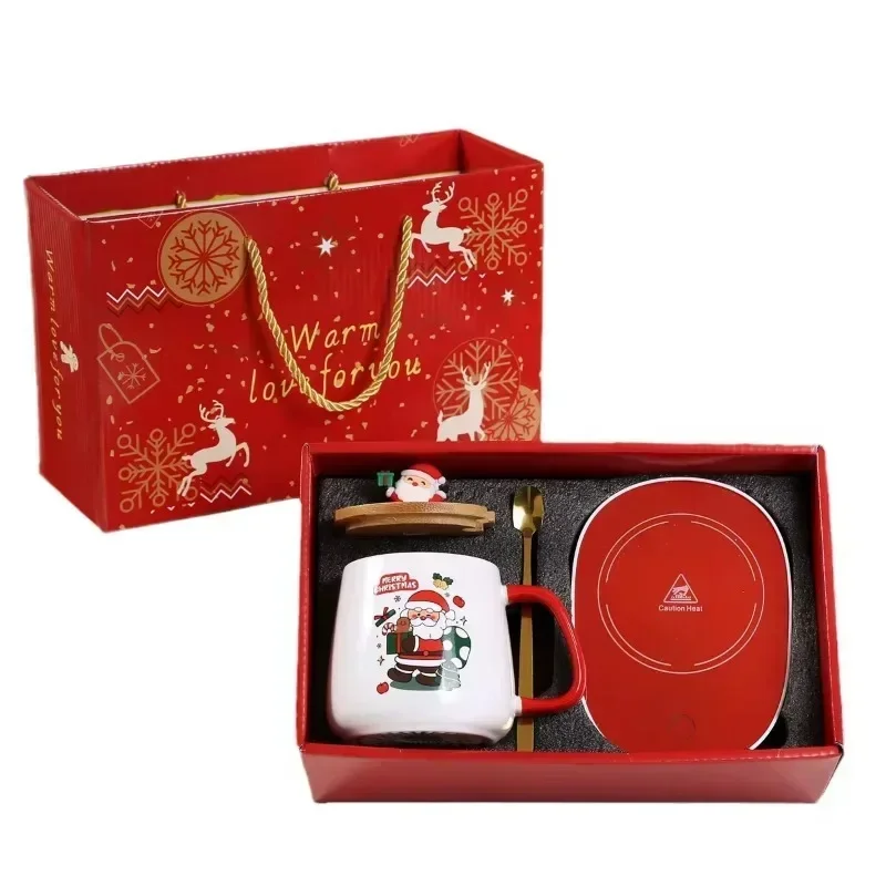 2024 New High-quality Constant Temperature Christmas Gift Warm Cup Warm Milk Coffee Cup Santa Claus Ceramic Mug Gift Box