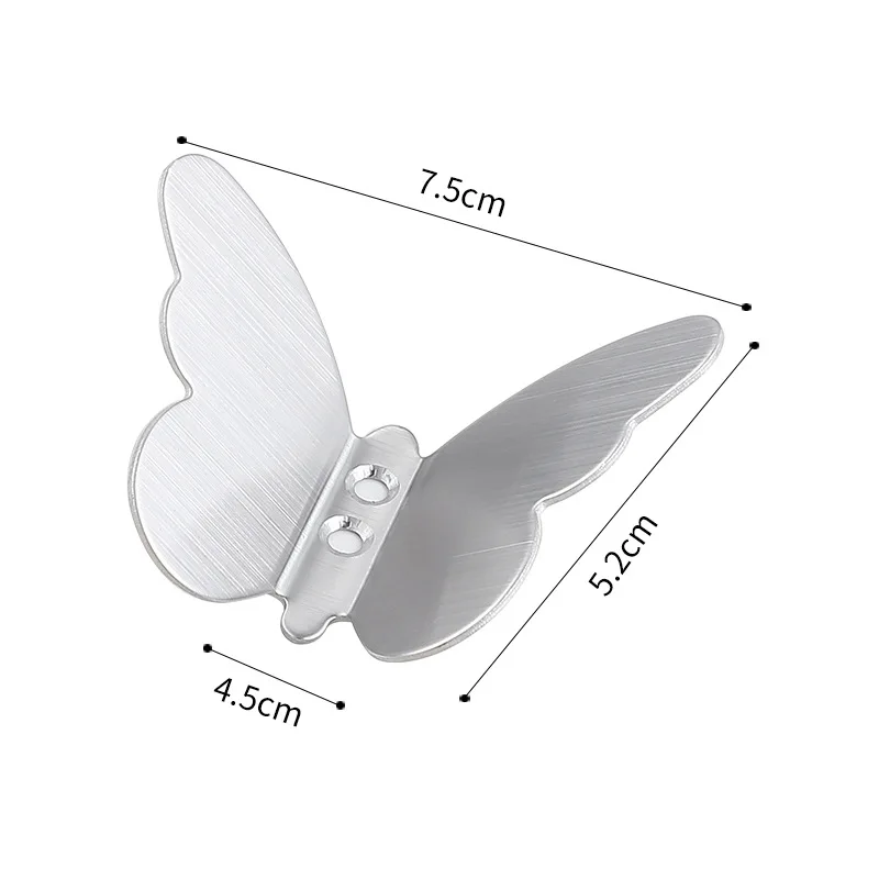 Wall Mounted Hook Kitchen Bathroom Accessories Stainless Steel Towel Key Coat Hooks Punching Back Door Butterfly Storage Hanger