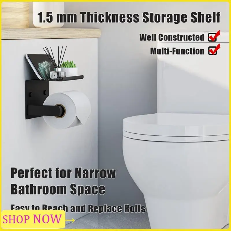 Especial Toilet Paper Holder With Phone Shelf, Adhesive Or Screw Wall Mount Toilet Tissue Roll Holder, Bathroom Storage Dispense