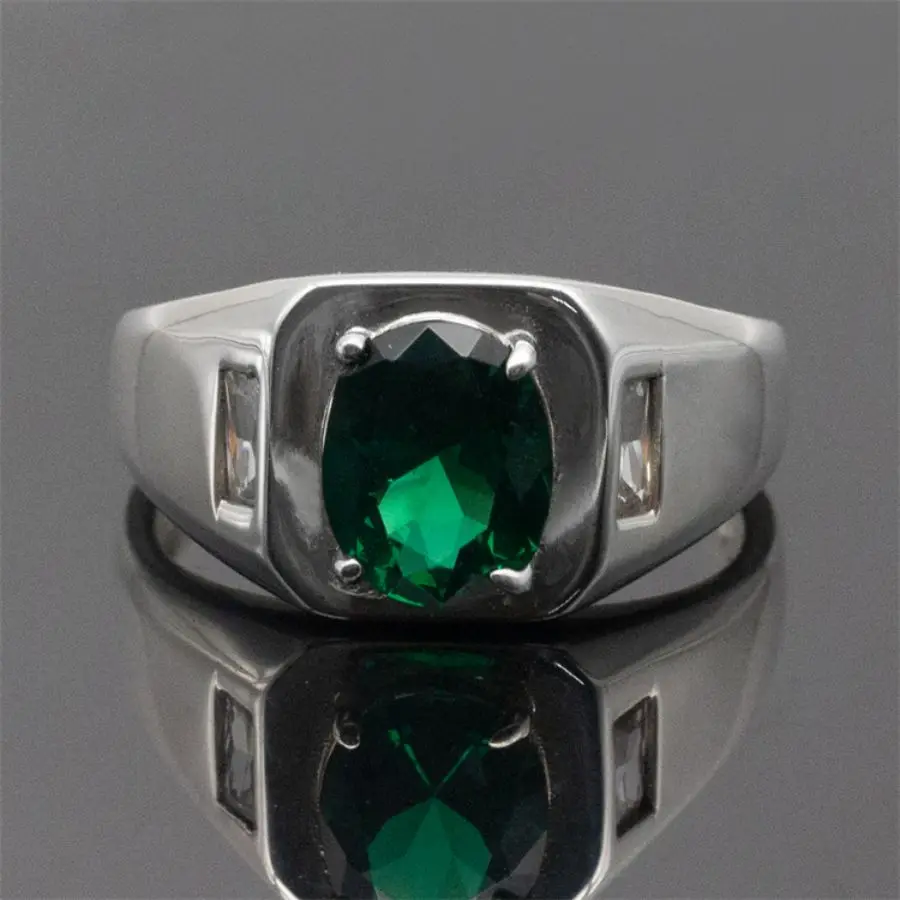 Fashion 925 Sterling Silver Wedding Rings for Male Cubic Green Zircon Stone Jewelry Gift Silver Hand Ring Designs Men