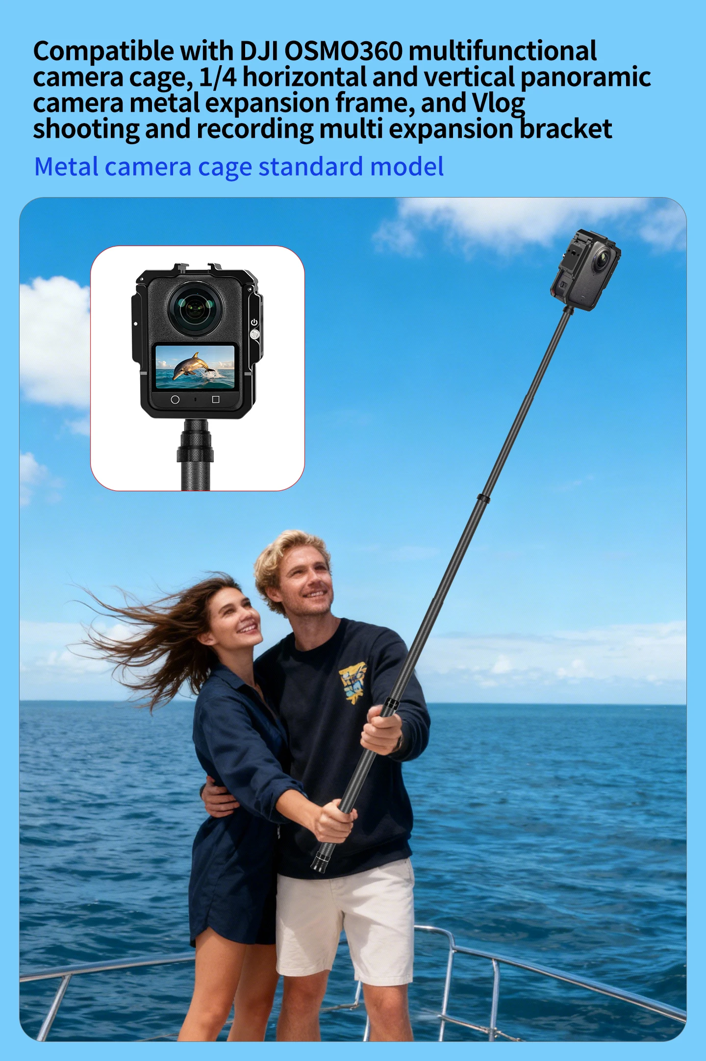 Für DJI Osmo 360 II Metallrahmen-Schutzgehäuse mit Seitenknopf, 1/4-Zoll-Adapter, Cold-Shoe-Halterung, magnetischem Stativ und Action-Kamera-Halterung – Detail 1
