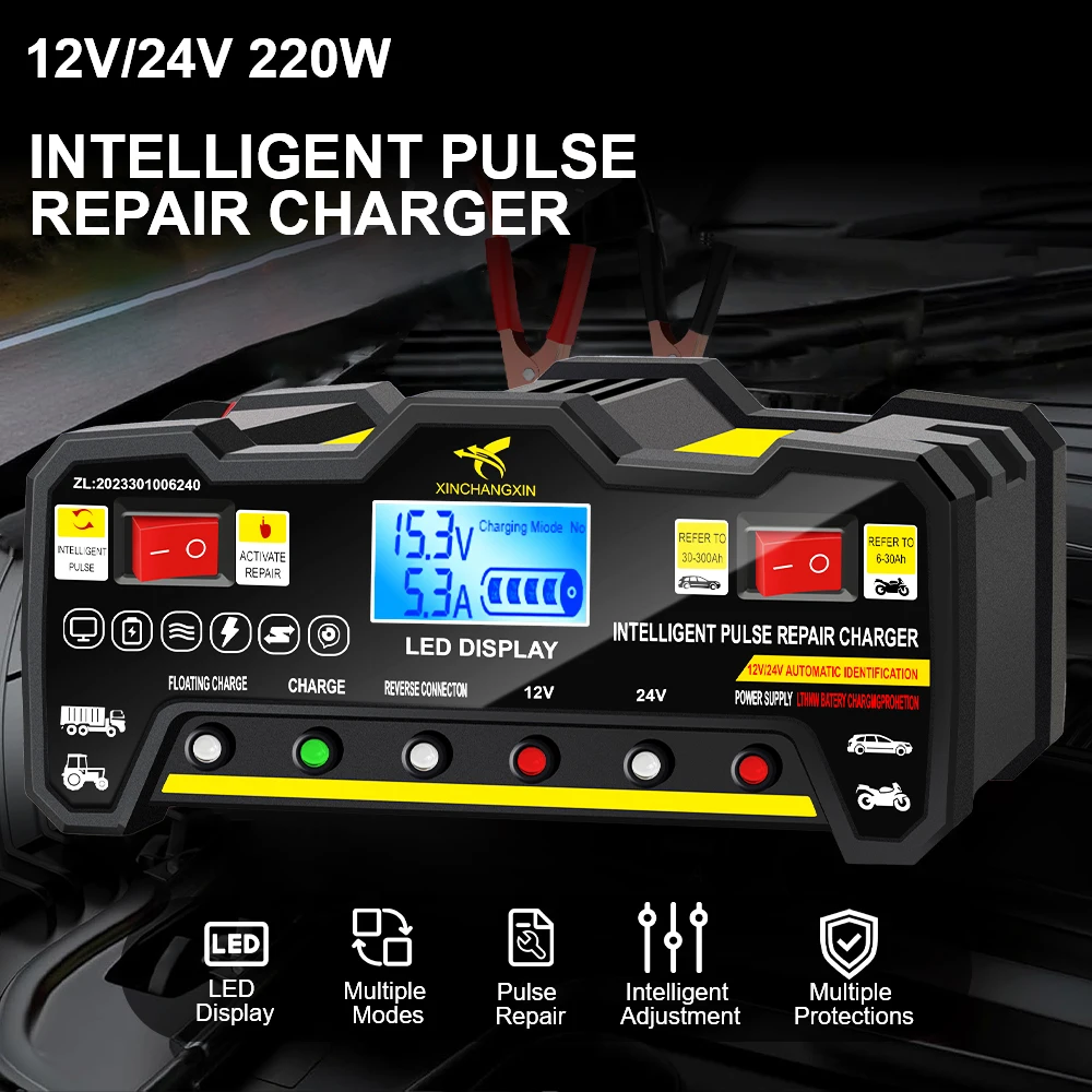 

Storage Battery Chargers 24V 9A / 12V 12A Output Intelligent Pulse Repair Device For Lead Acid Battery 600W Car Battery Chargers