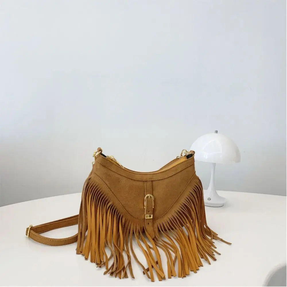 

Повседневная женская сумка через плечо в корейском стиле с кисточками, винтажная замшевая сумка с заклепками, сумка-кроссбоди в богемном стиле из искусственной кожи, этническая сумка для женщин