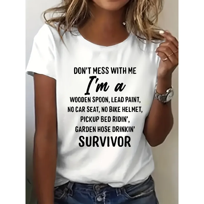 

Women's Short-Sleeve Letter Print Crew Neck T-Shirt Comfortable Year-Round Casual Short-Sleeve Fashionable Y2K Women's T-Shirt