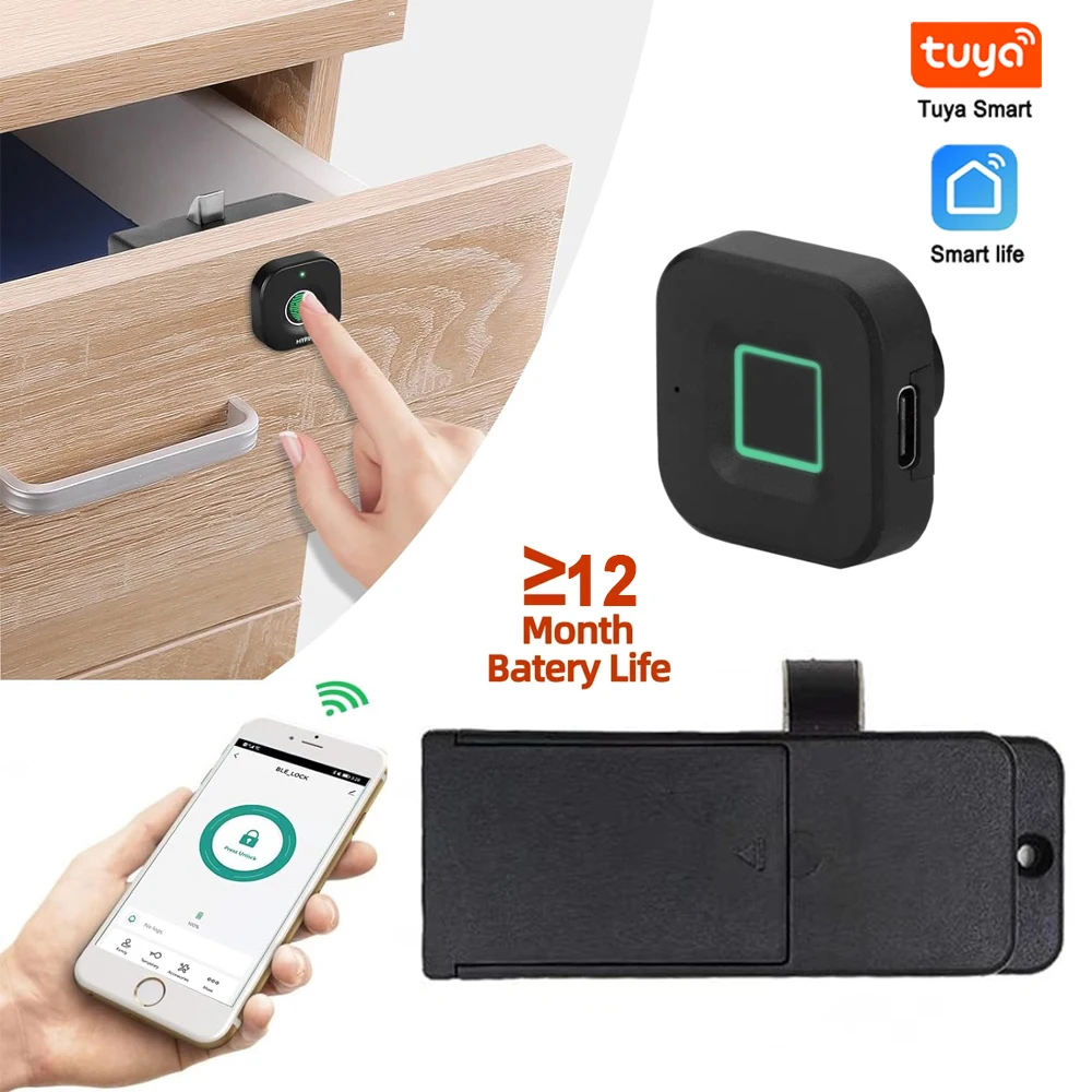 Tuya Bluetooth Fingerprint Cabinet Lock Smart Biometric Cabinet Lock Keyless Hidden File Drawer Wardrobe Lock Child Safety Lock