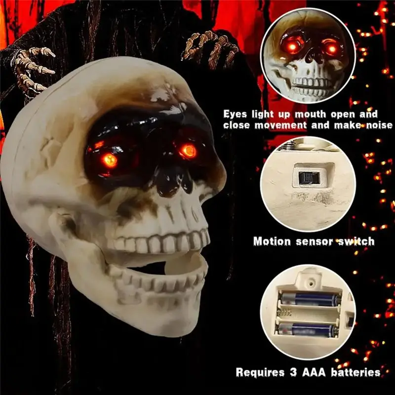 AWAH Spooky Skull Heads Halloween Decor Skull Heads With Motion Sensor Halloween Decorations Scary Sound Spooky Decoration