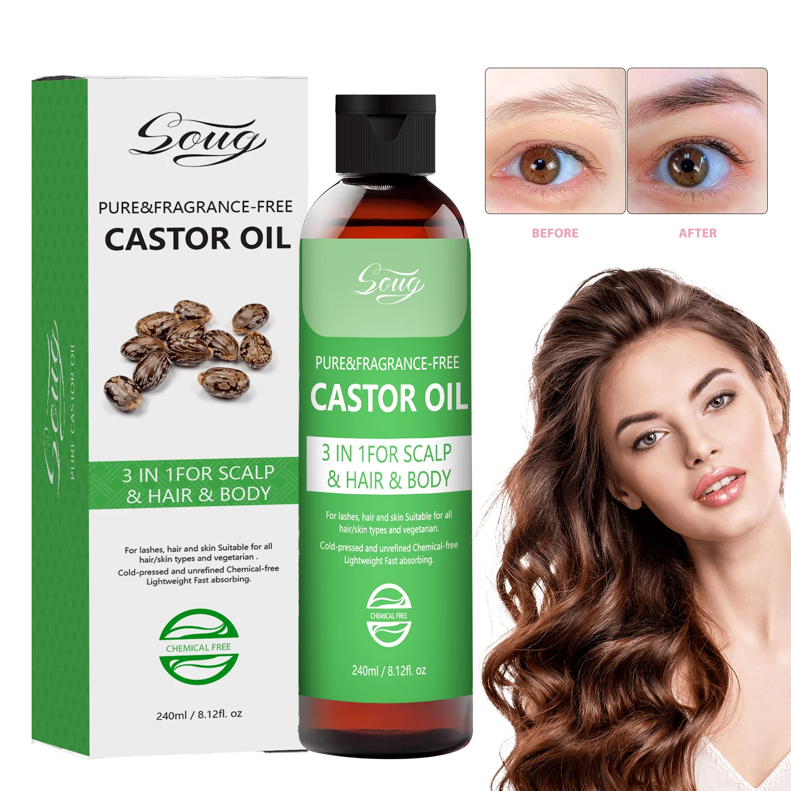 

240ML Jamaican Black Castor Oil Hair Growth Strengthening Oil Multifunctional Hair Nourishing Oil Hair Scalp Care Massage Oil