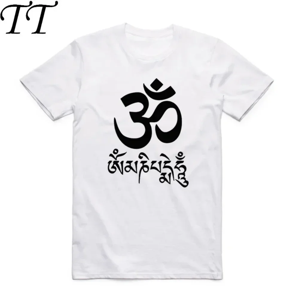 

2019 Summer Print JN BUDDHISM OM MANI PADME HUM T Shirt Short Sleeves O Neck Tibetan Buddhism Thangka Six Words Ring T-shirt