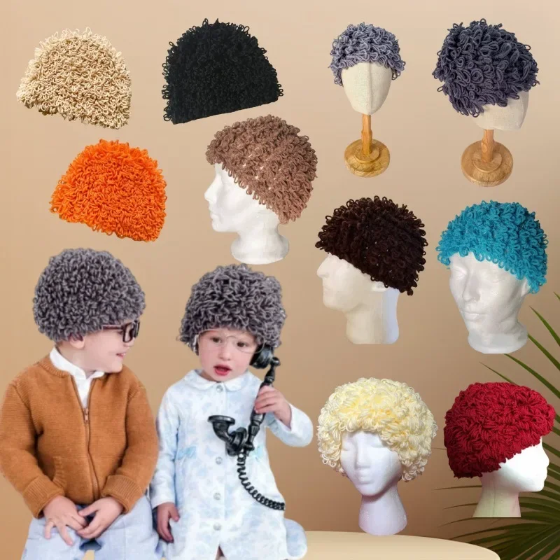Newborn Photo Prop Wig - Grey Wool Old Lady Cap with Glasses, 100th Day & Halloween Photography