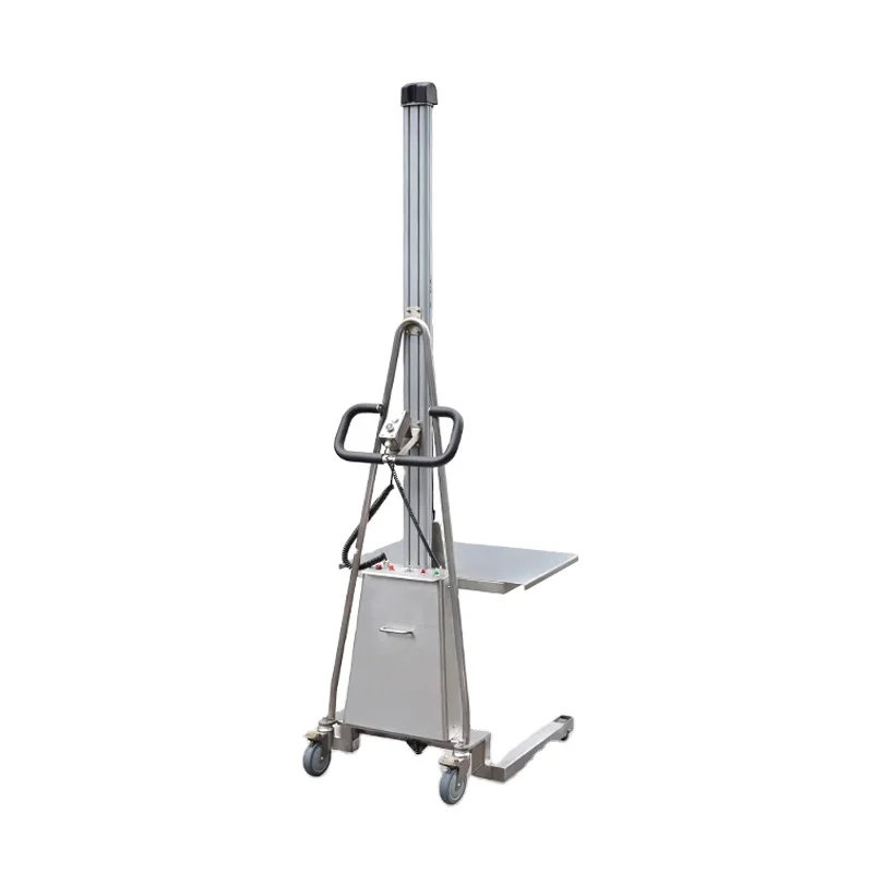 Stainless Steel Portable Mini Electric Stacker Forklift with 100-200kg Capacity 1.5-2M Lifting Height AWD