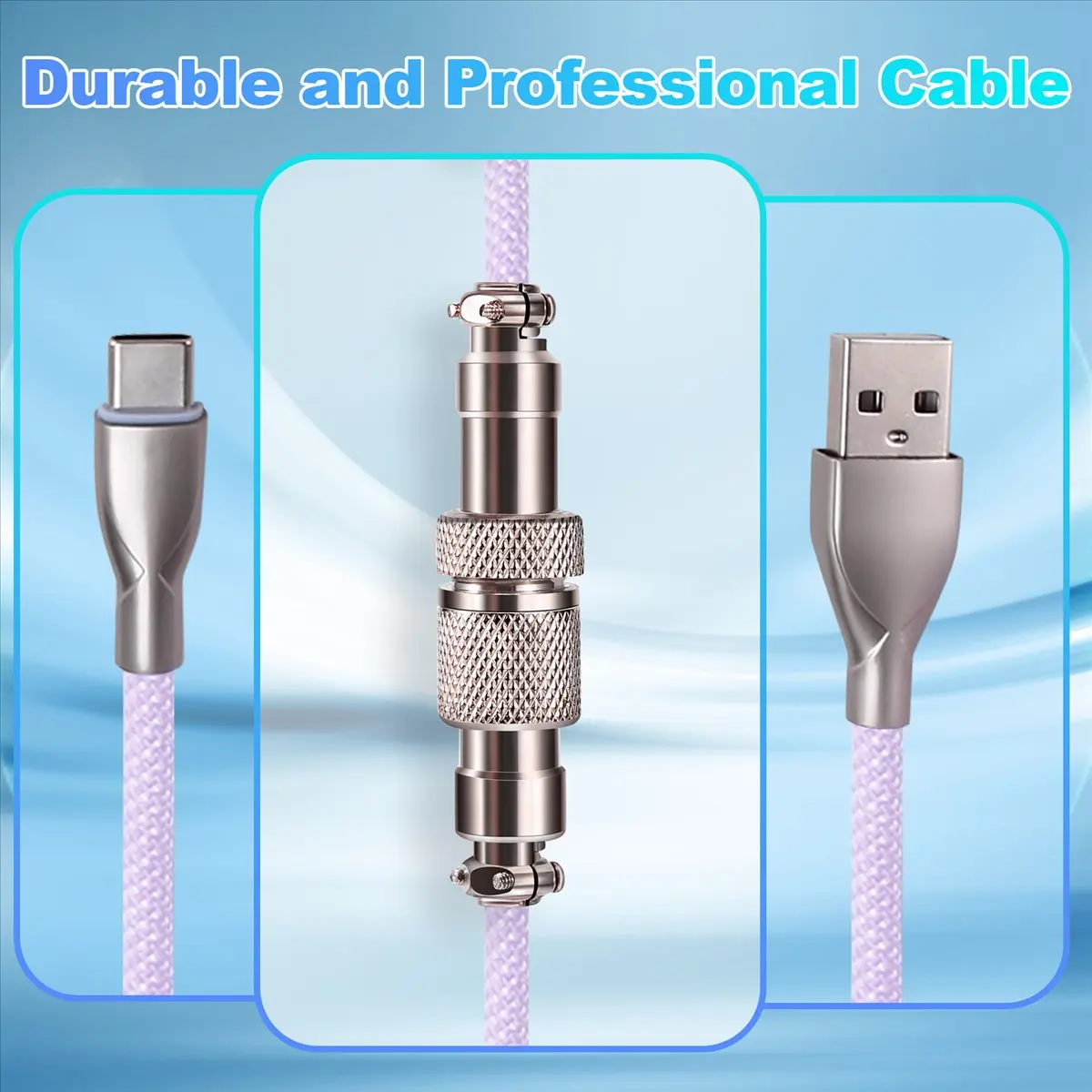 sixsix USB C Coiled Keyboard Cable Braided Mechanical Keyboard Cable with Detachable Metal Cord 1.5M USB-C to USB-A F