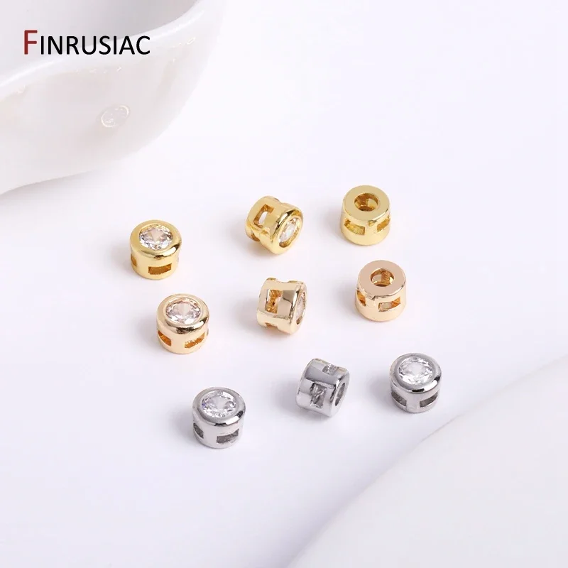 Trendy 14k Gold Plated Zircon 4.3*3.3mm Loose Beads Spacer Beads For DIY Bracelet Bead Jewelry Making Supplies Wholesale