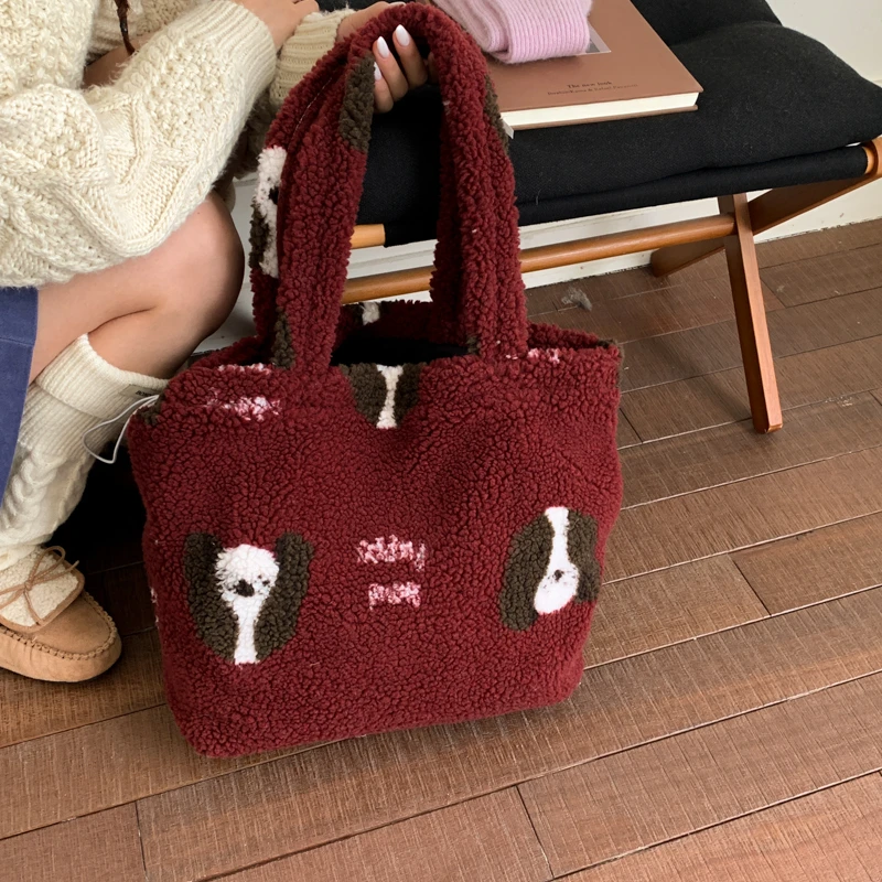 

Милые сумки с мультяшным принтом, дизайнерская мягкая плюшевая сумка-тоут, осень-зима 2022, новые стильные сумки на плечо, женская повседневная сумка для покупок