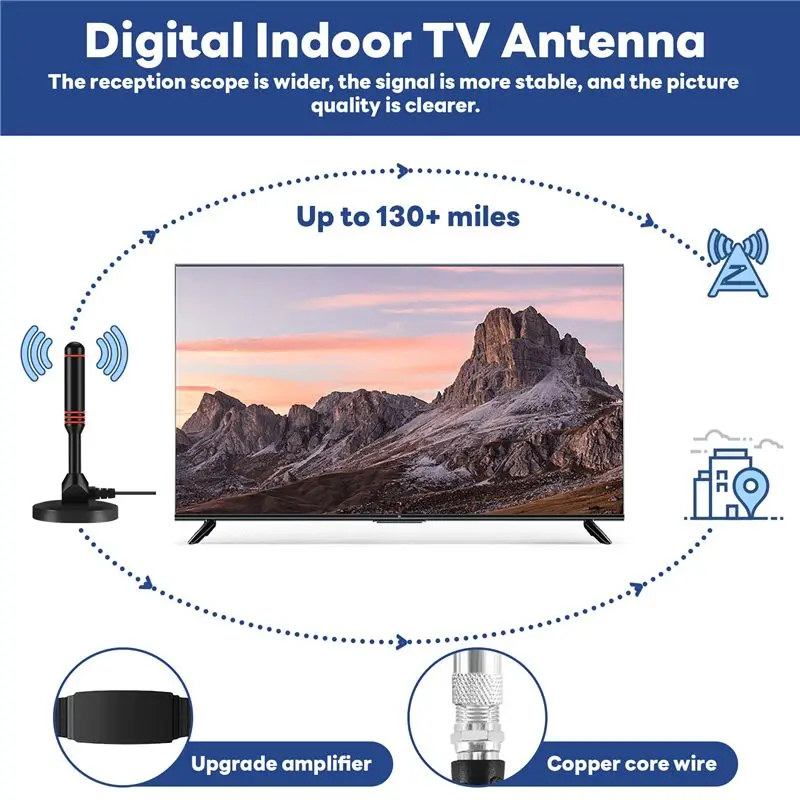 Digital TV Antenna Indoor HDTV Antenna With Smart Signal Digital TV Antenna 1080P 4K TV Channels 130 Miles Signal Range Best-Sel