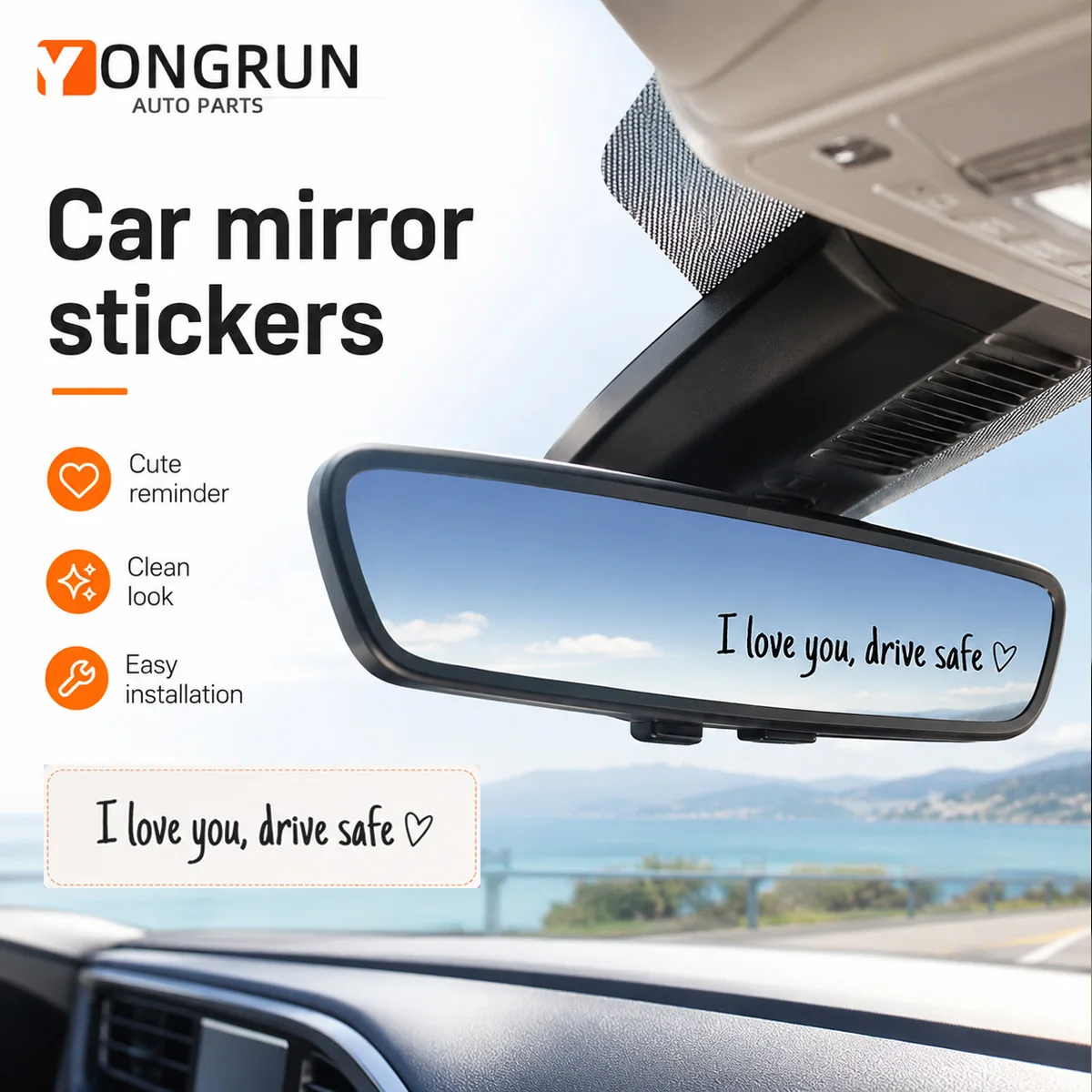 YONGRUN Car Mirror Sticker I Love You Drive Safe Vinyl Decal Waterproof Rearview Mirror Car AccessoriesUniversal Love Gift Decor