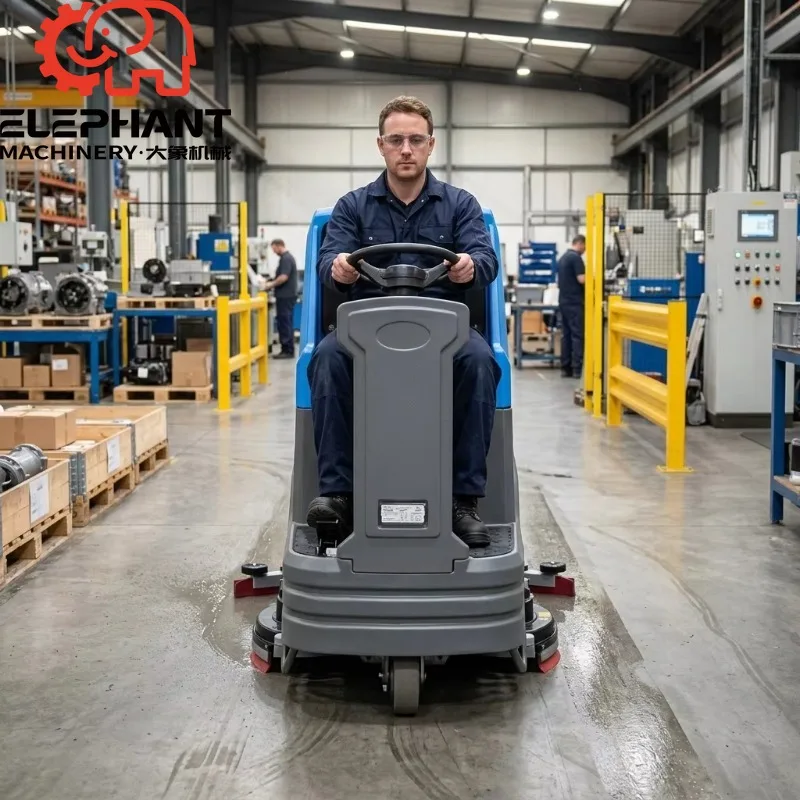 Customized Industrial Ride-on Floor Scrubber Efficiency 90L Large Tank 24V Battery For Factory Workshop Sweeper Floor scrubber