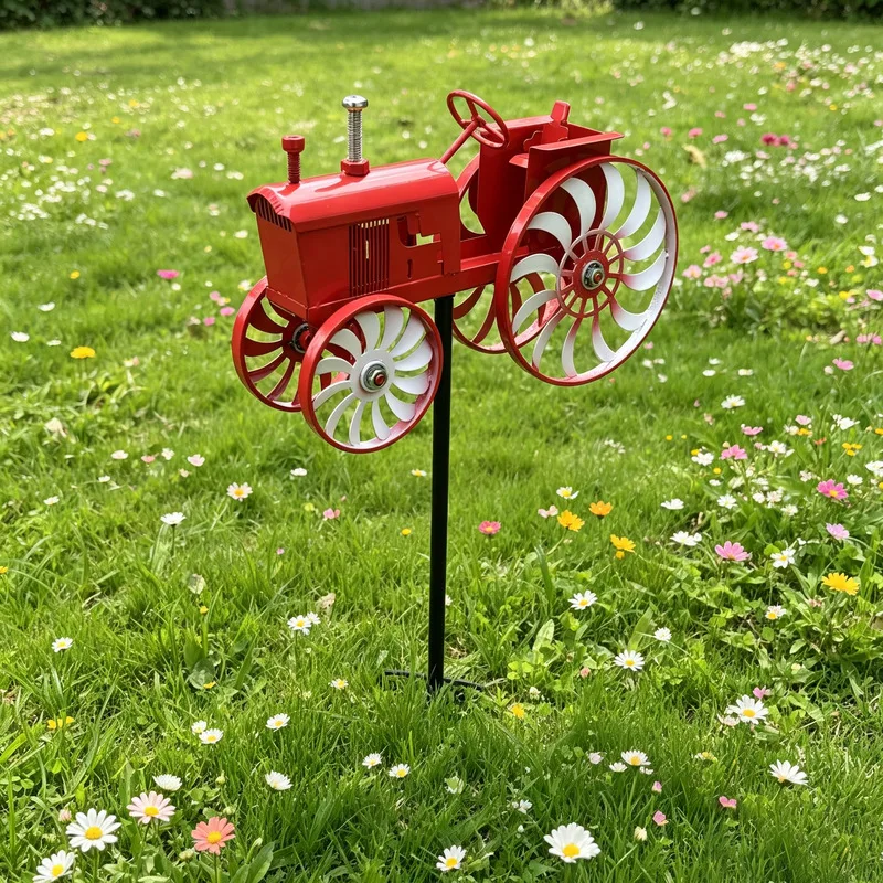 Cross-border metal wrought iron tractor windmill garden outdoor rotating decorative ornament