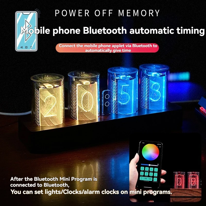 RGB Nixie Tube-style Gaming LED Digital Alarm Clock Desk Clock, Computer Desktop Ornament Birthday Gift