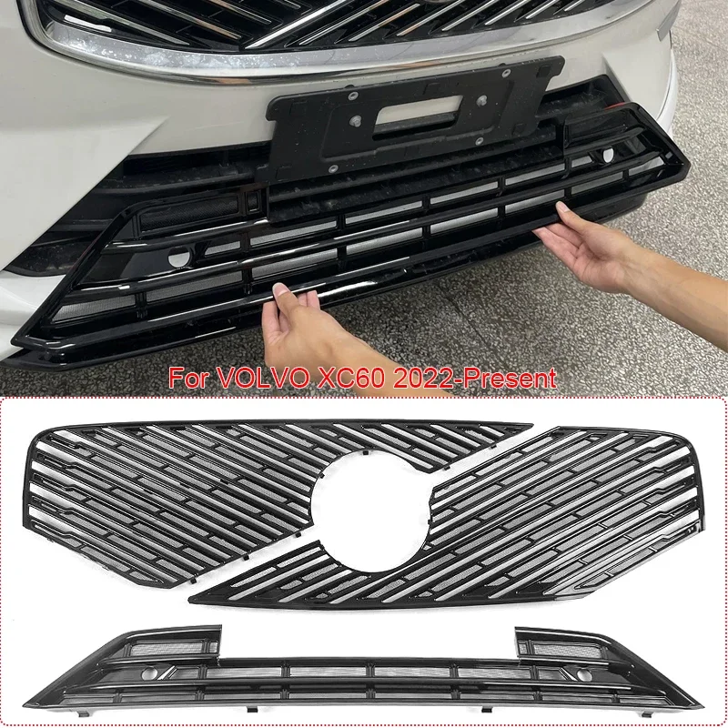 For VOLVO XC60 2022-Present Car Replace Front Upper Lower Grille  Buckle Insect Proof Net Auto Bumper Center Intake Grille Cover