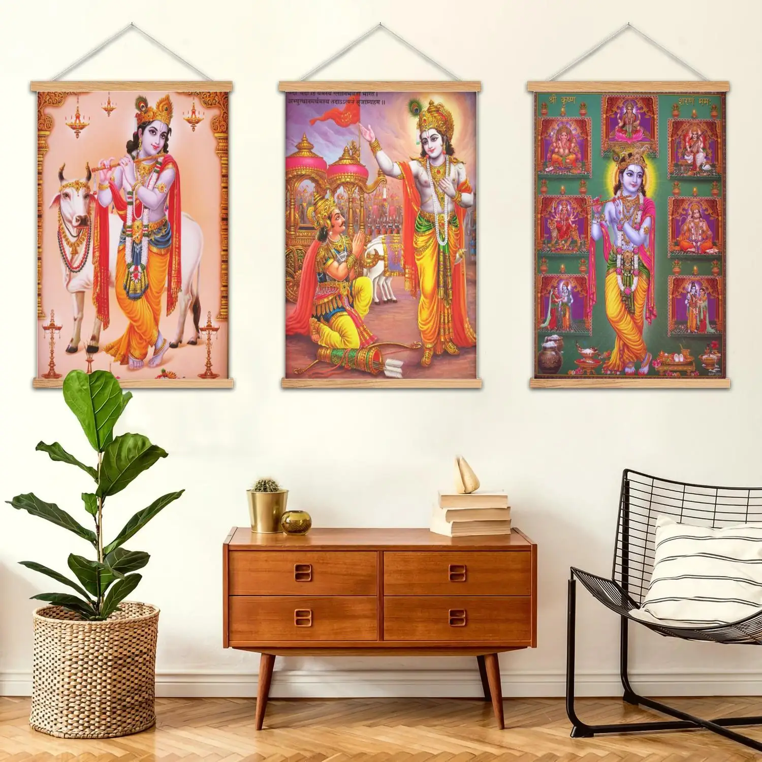 lord krishna Framed Wall Painting Canvas Art Poster, Wall Art,  Modern Family, Bedroom Decor, Posters,Decorative painting